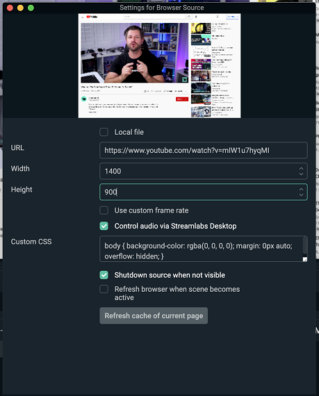 Streamlabs Desktop Browser Source Settings